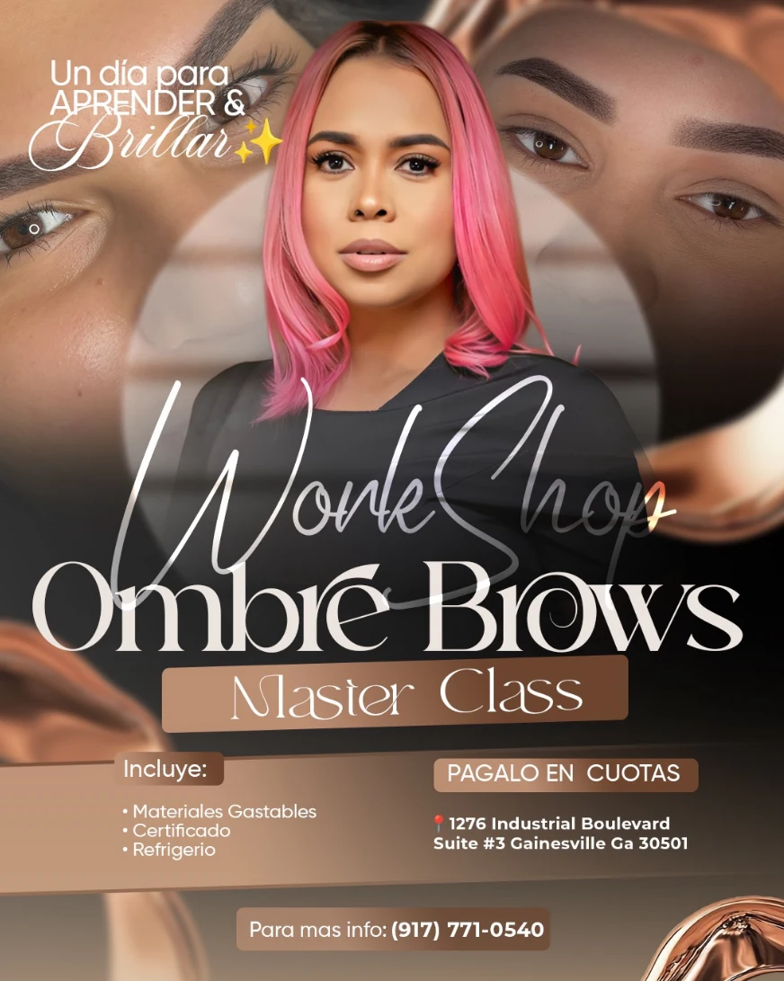 Flyer promocional de la Master Class de Ombré Brows con Eridania De Aza